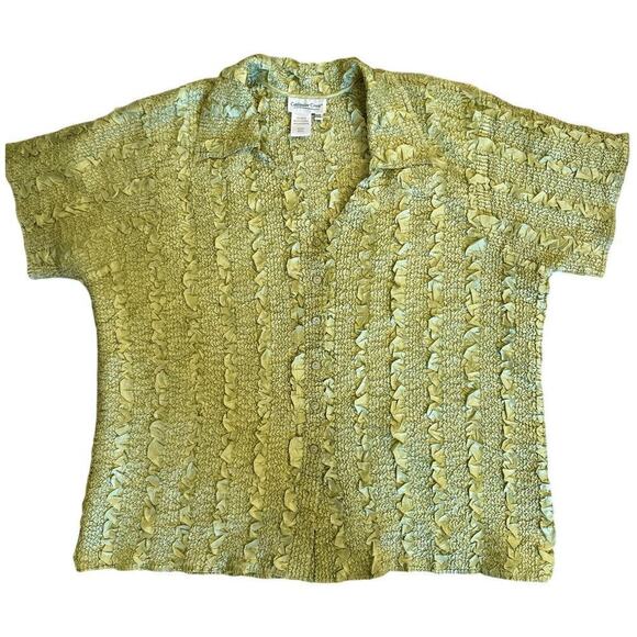 Coldwater Creek Tops - Coldwater Creek Chartreuse Green Textured Button Down Shirt Plus XXL